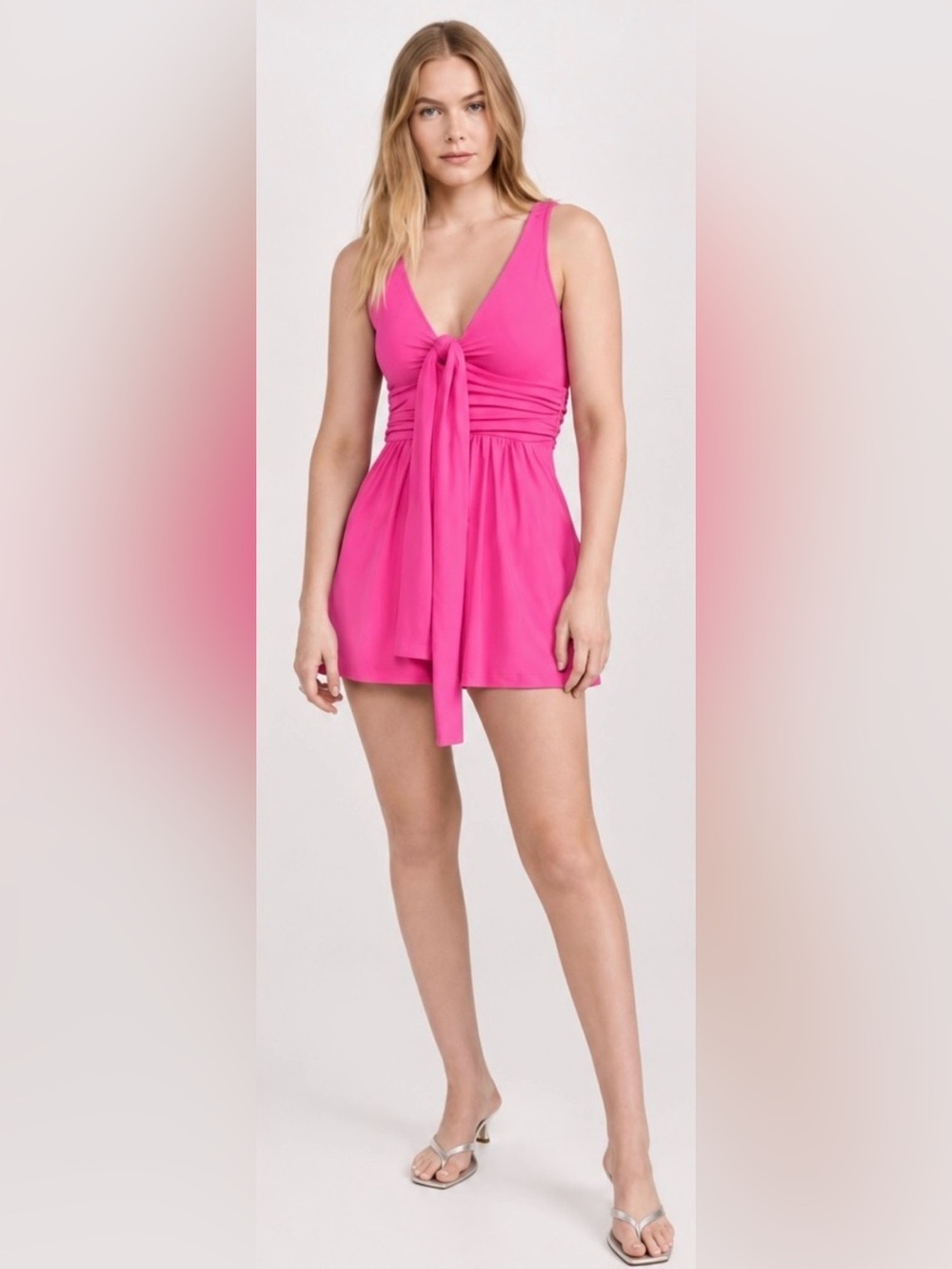 Susana Monaco The Tank Romper with Tie Front in Shocking Pink